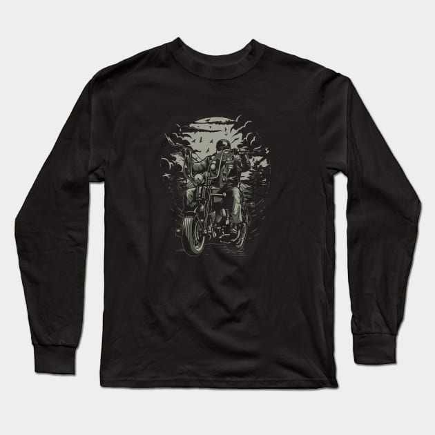 Live To Ride Biker Forest Silhouette Long Sleeve T-Shirt by Rebus28